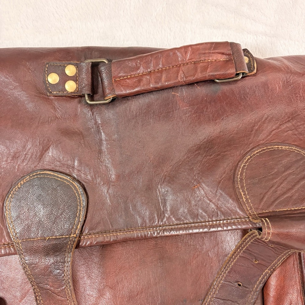 Vintage Leather Messenger Bag Satchel Distressed dual-buckle flap See Pics - Picture 2 of 9